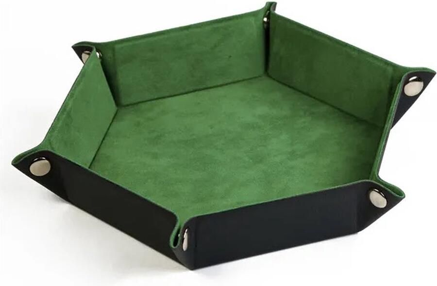 Lapi Toys Dice Tray Dobbelsteenbak Dice Tray Dungeons and Dragons DnD Dice Tray Dobbelbak Dobbelpiste Pitjesbak Opvouwbaar Imitatieleer Fluweel Hexagon Donkergroen
