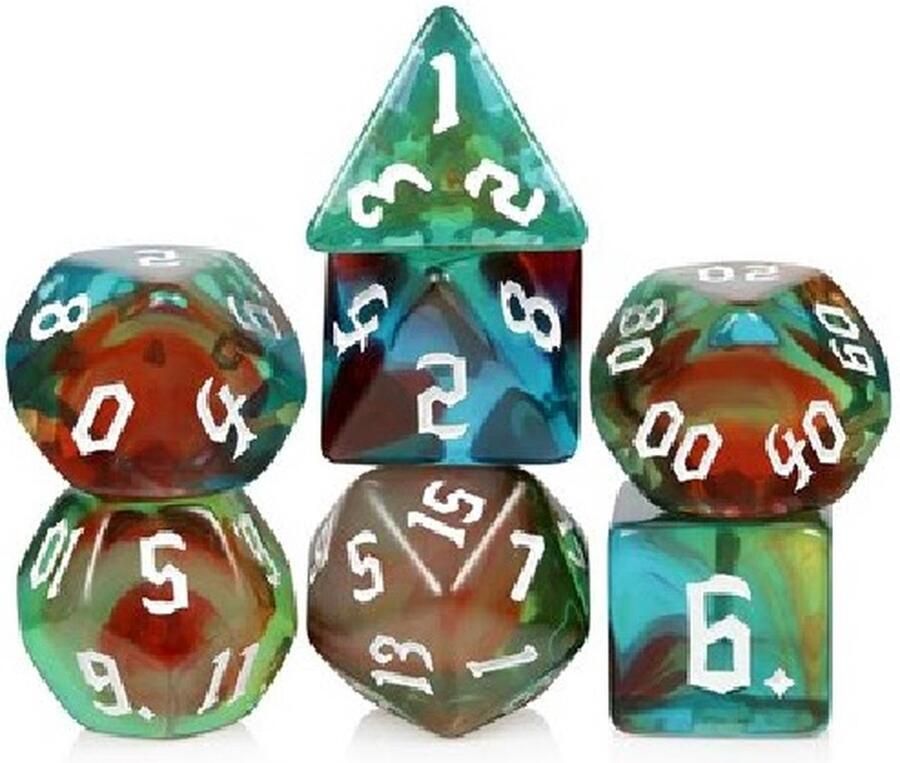 Lapi Toys Dungeons and Dragons dobbelstenen DnD Dice Polydice Dobbelstenen Dungeons Dragons D&D dobbelstenen DnD Dice Set 1 set (7 stuks) Acryl Groen Rood Blauw
