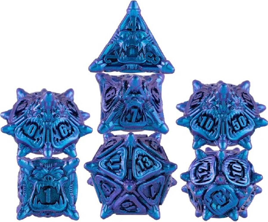 Lapi Toys Dungeons and Dragons dobbelstenen DnD Dice Polydice Dobbelstenen Dungeons Dragons Metal dice Metalen Dobbelstenen DnD Dice Set 1 set (7 stuks) Metaal Blauw