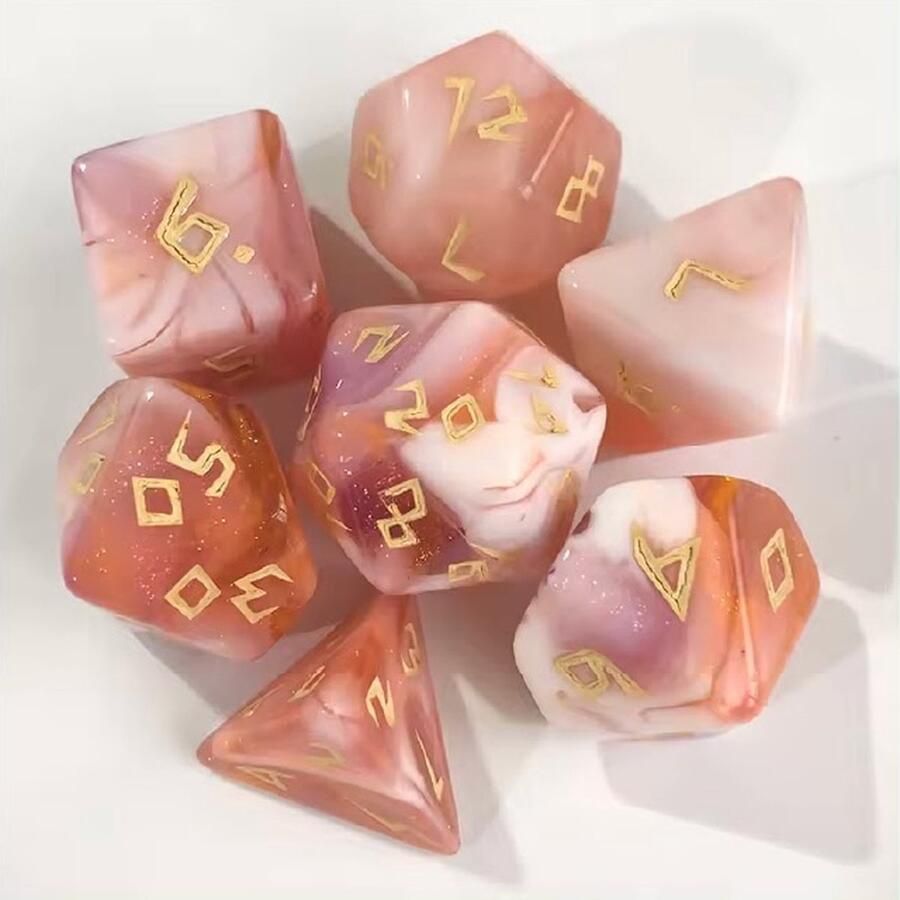 Lapi Toys Dungeons and Dragons dobbelstenen DnD Dice Polydice Dobbelstenen Dungeons Dragons D&D dobbelstenen DnD Dice Set 1 set (7 stuks) Acryl Roze Wit