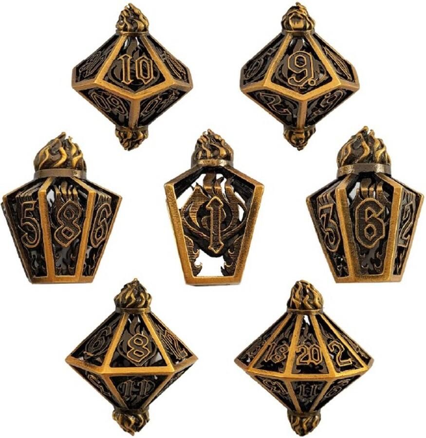 Lapi Toys Dungeons and Dragons dobbelstenen DnD Dice Polydice Dobbelstenen Dungeons Dragons Metal dice Metalen Dobbelstenen DnD Dice Set Hollow dice 1 set (7 stuks) Metaal Goudkleurig