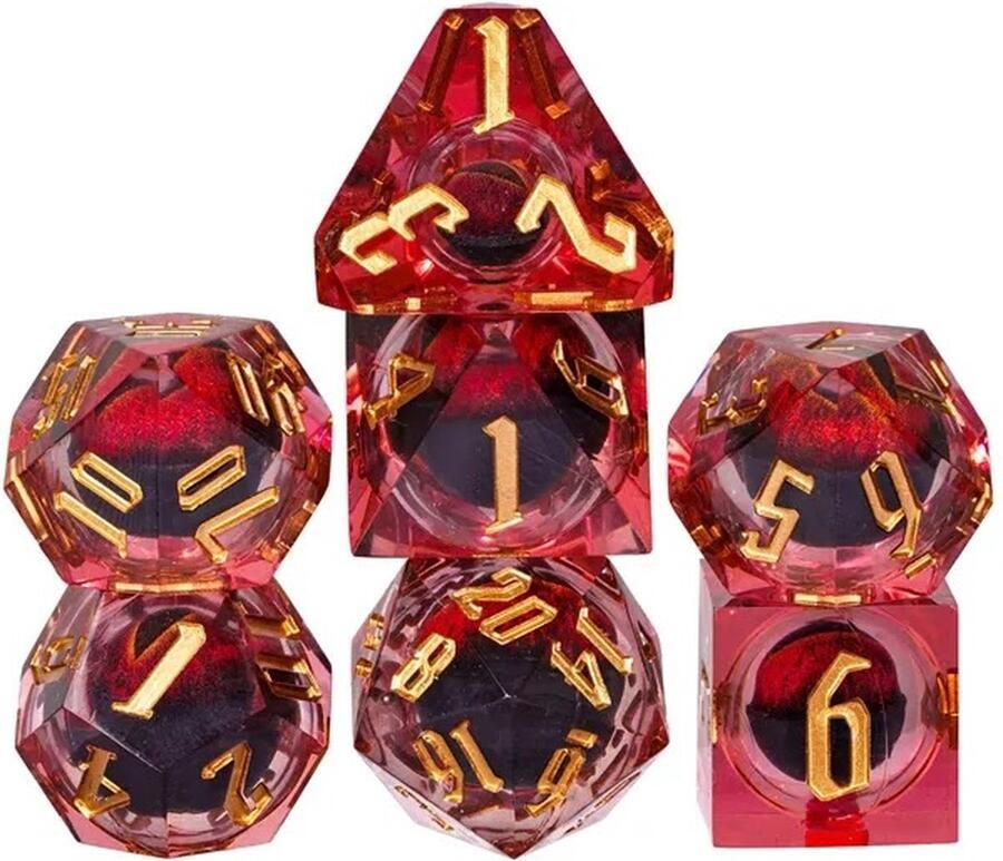 Lapi Toys Dungeons and Dragons dobbelstenen DnD Dice Polydice Dobbelstenen Dungeons Dragons D&D dobbelstenen DnD Dice Set 1 set (7 stuks) Met duivelse ogen Resin Transparant Rood
