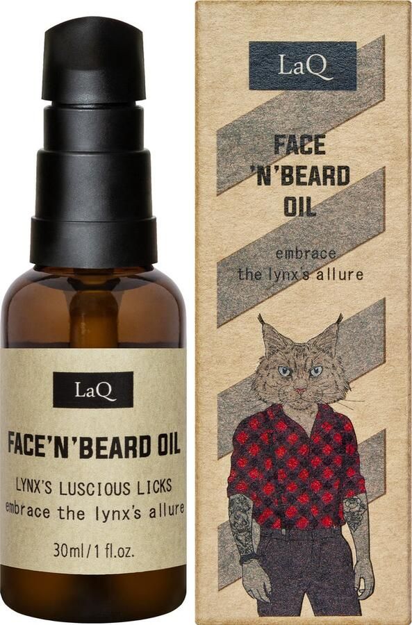 LaQ Face 'n' Beard Oil Lynx Baardolie voor Gezicht en Baard Hydraterende Verzachtende en Beschermende Scheerolie 30ml