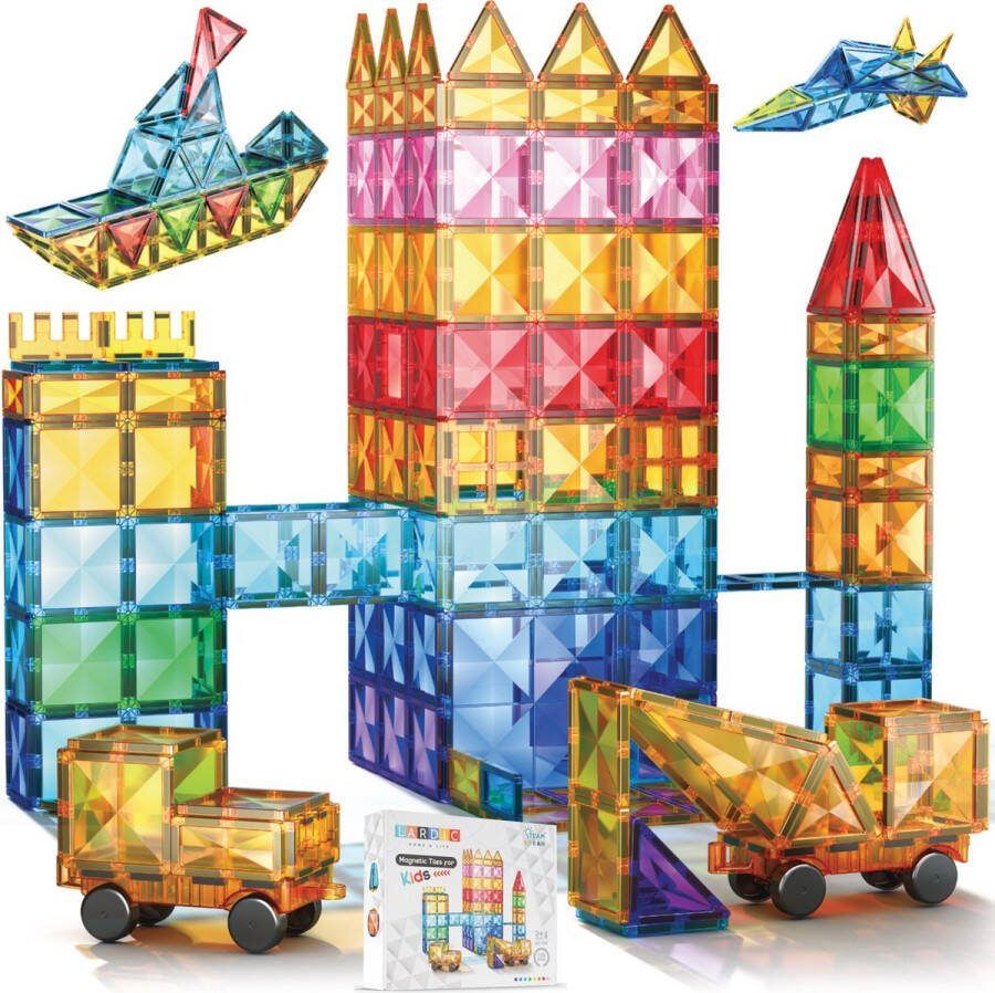 Lardic Home & Life Lardic Magnetisch Speelgoed Magnetic Tiles 100 Stuks Bouwspeelgoed Bouwblokken Magneten Speelgoed Magnetische Tegels Magna Bouwstenen Montessori Speelgoed Educatief Speelgoed Sinterklaas