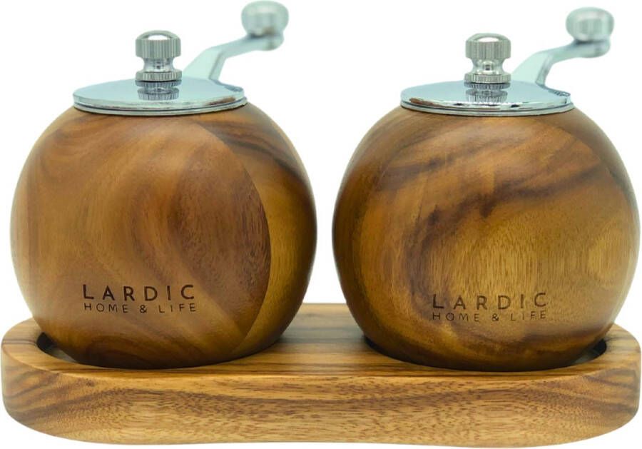 Lardic Home & Life Lardic Pepermolen en Zoutmolen set Premium kwaliteit Acaciahout- Met Houder Hervulbaar 2 stuks Moederdag cadeautje