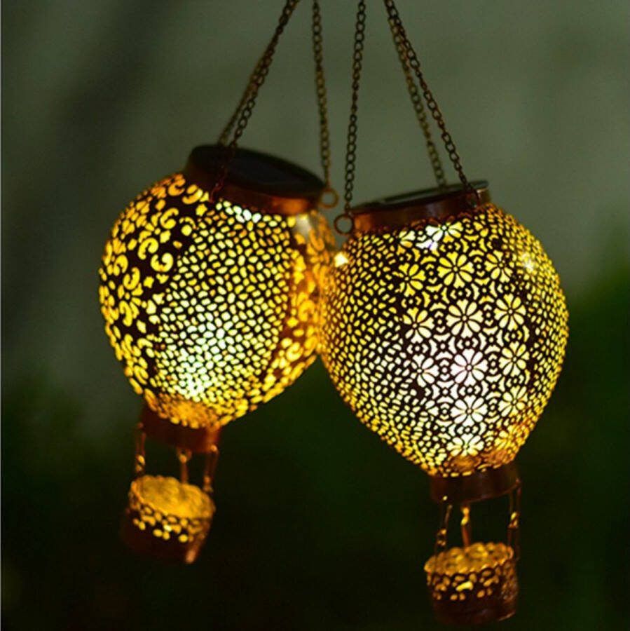 Lardic Home & Life Lardic Solar Hangende Tuinlamp Lantaarn Solar Tuinverlichting op Zonneenergie Led buitenverlichting met dag Nacht Sensor Tuinlantaarn Sfeerverlichting Metaal