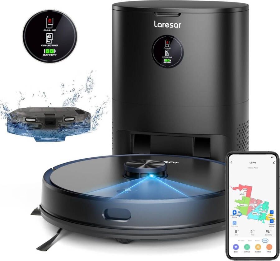 Laresar L6 Pro Robotstofzuiger met Mop 4000Pa Zuigkracht 3.5L Zelflediging Station LiDAR Navigatie