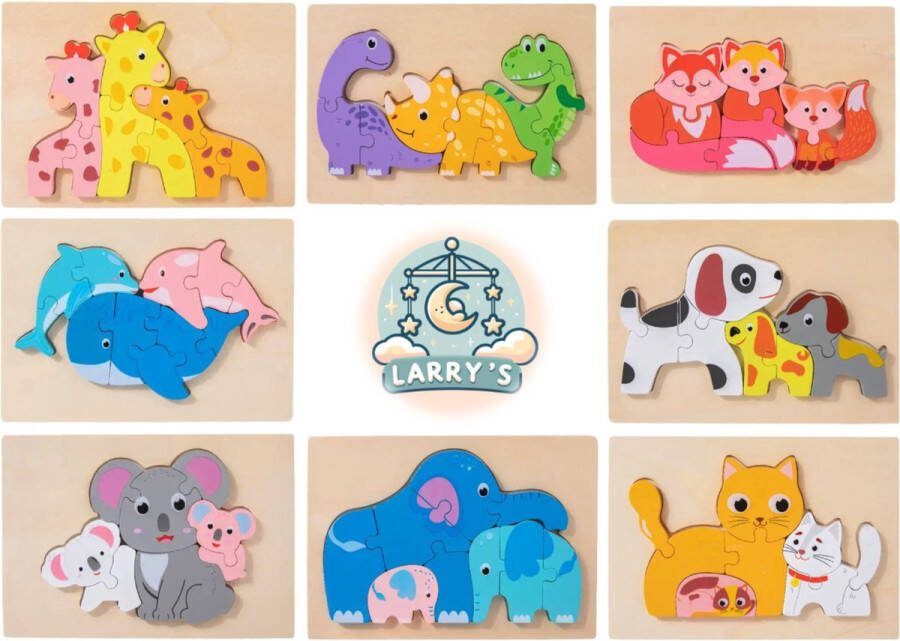 Larry's Houten Kinderpuzzels 8 varianten Vanaf 2 jaar Kinderpuzzel Educatief montessori speelgoed Grapat en Grimms style