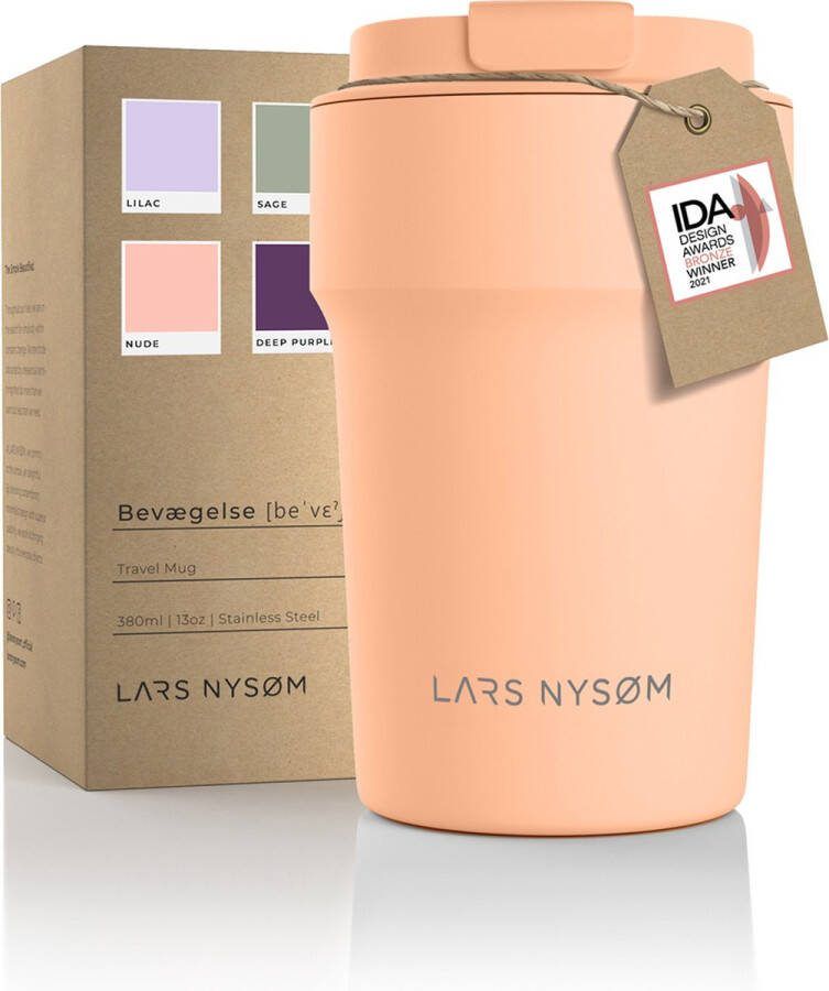 LARS NYSØM 'Bevægelse' Thermos Coffee Mug-to-go 380ml BPA-vrij met Isolatie Lekvrije Roestvrijstalen Thermosbeker Creamy Peach