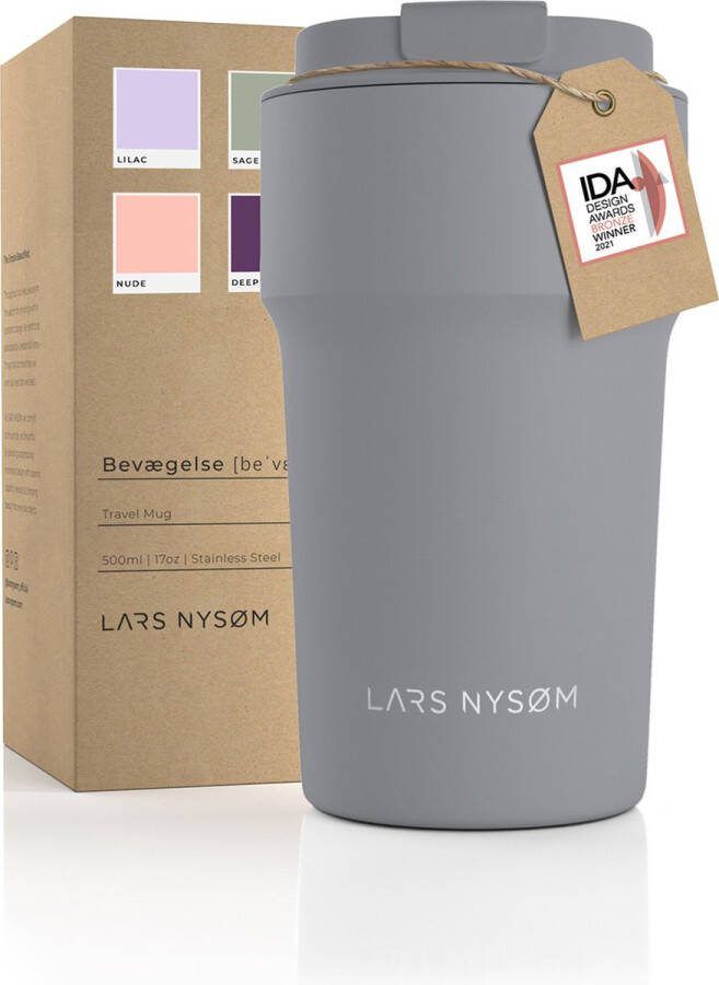 LARS NYSØM 'Bevægelse' Thermos Coffee Mug-to-go 500ml BPA-vrij met Isolatie Lekvrije Roestvrijstalen Thermosbeker Cool Grey