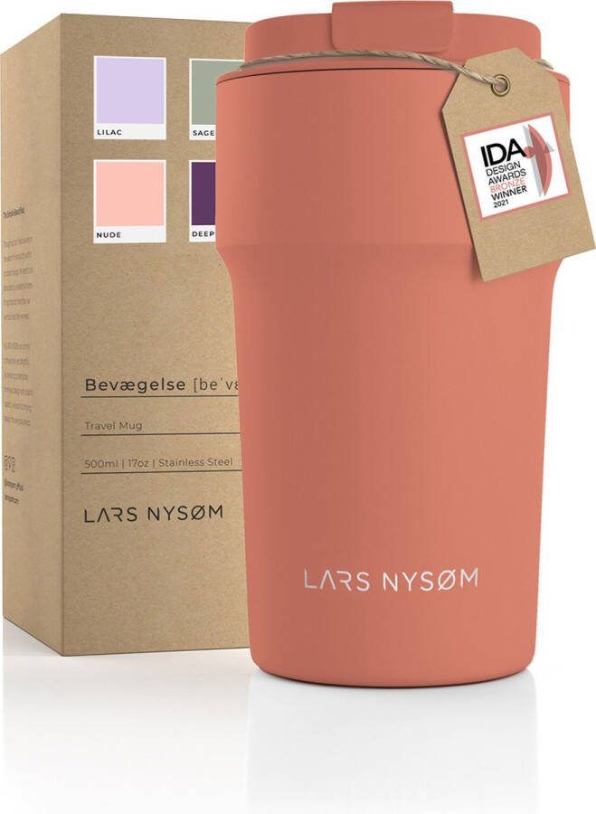 LARS NYSØM 'Bevægelse' Thermos Coffee Mug-to-go 500ml BPA-vrij met Isolatie Lekvrije Roestvrijstalen Thermosbeker Brick Red