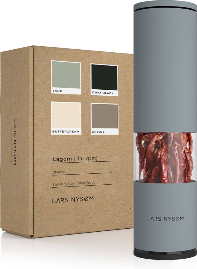 LARS NYSØM Chilimolen 'Lagom' Roestvrij Stalen Snijblad Design Kruidenmolen Cool Grey