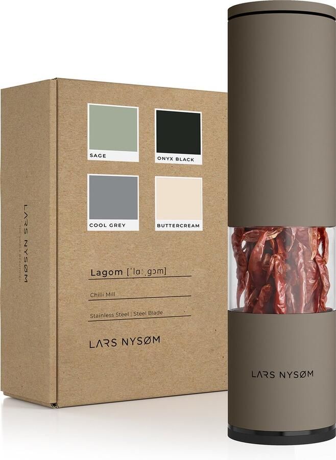 LARS NYSØM Chilimolen 'Lagom' Roestvrij Stalen Snijblad Design Kruidenmolen Greige