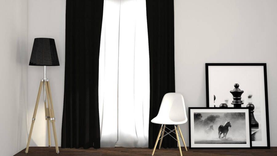 Larson Luxe Geweven Blackout Gordijn Ringen Zwart 150 x 250 cm – Verduisterend & kant en klaar