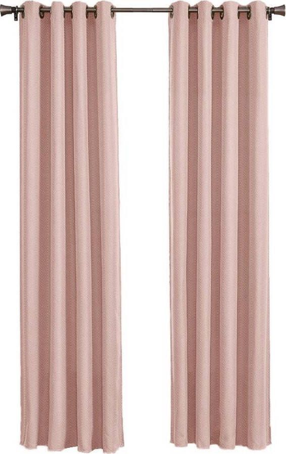 Larson Luxe Hotel Serie Blackout Gordijn Visgraat motief Ringen Soft Roze 300 x 250 cm Verduisterend & kant en klaar