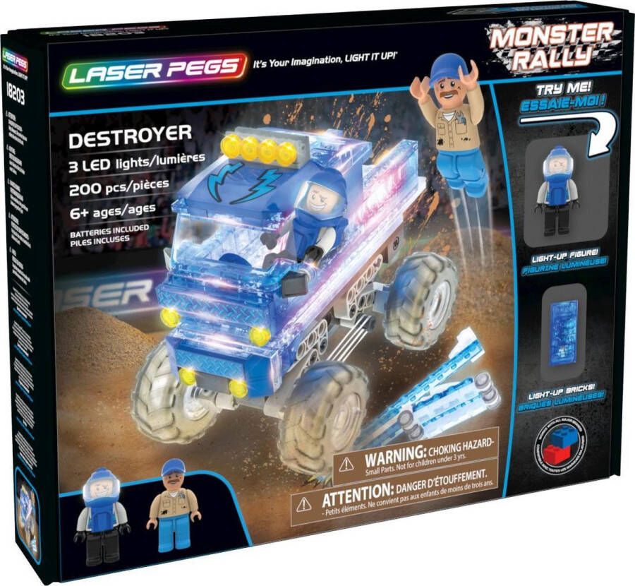 Laserpegs Laser Pegs Monster Truck Destroyer Blauw Constructiespeelgoed