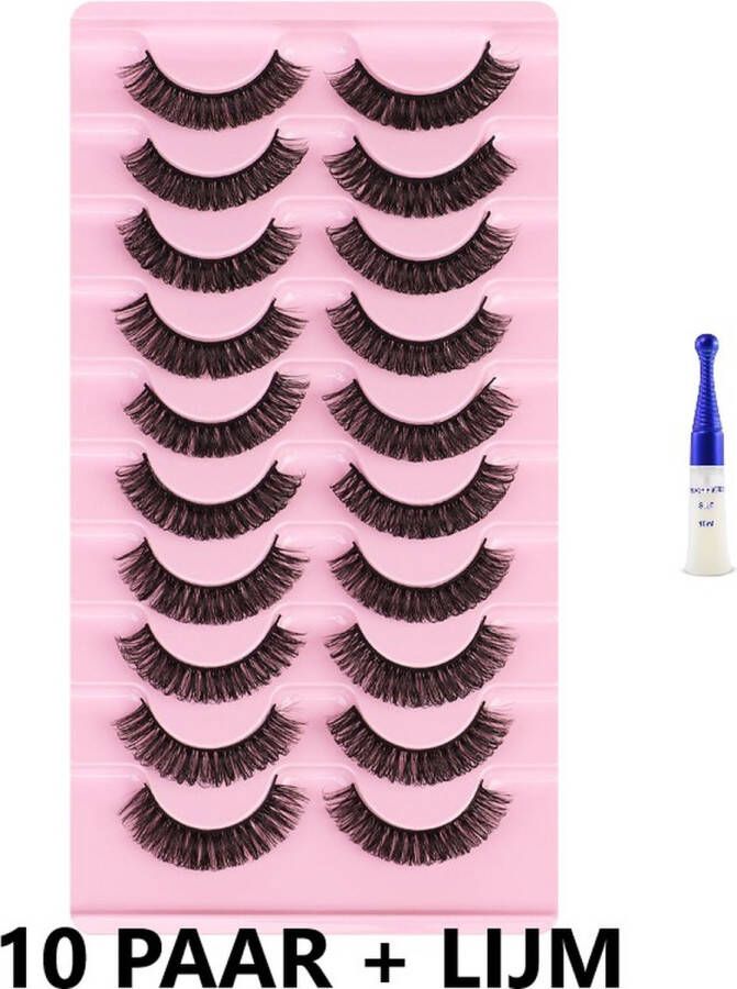 Lashes and More Valse wimpers 10 paar DH6-3 + Gratis Lijm! Nepwimpers 10 paar Valse wimpers Zwart 3D wimpers Herbruikbaar Hoge kwaliteit Dagelijks gebruik Gemakkelijk aanbrengen wimpers False Lashes Volume