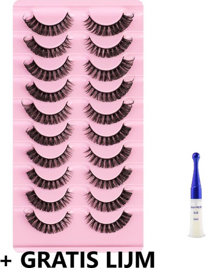 Lashes and More Valse wimpers 10 paar DH6-4 + Gratis Lijm! Nepwimpers 10 paar Valse wimpers Zwart 3D wimpers Herbruikbaar Hoge kwaliteit Dagelijks gebruik Gemakkelijk aanbrengen wimpers False Lashes Volume