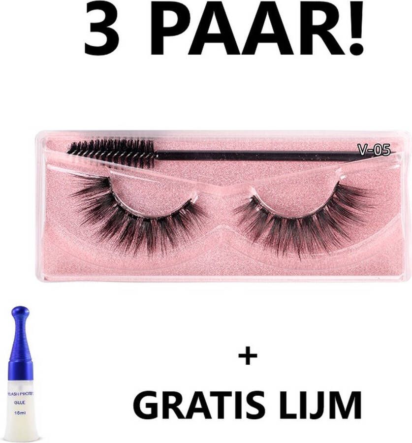 Lashes and More Valse wimpers 3 paar V-5 Gratis lijm Nepwimpers Valse wimpers Zwart 3D wimpers Herbruikbaar Hoge kwaliteit Dagelijks gebruik Gemakkelijk aanbrengen wimpers False Lashes Volume