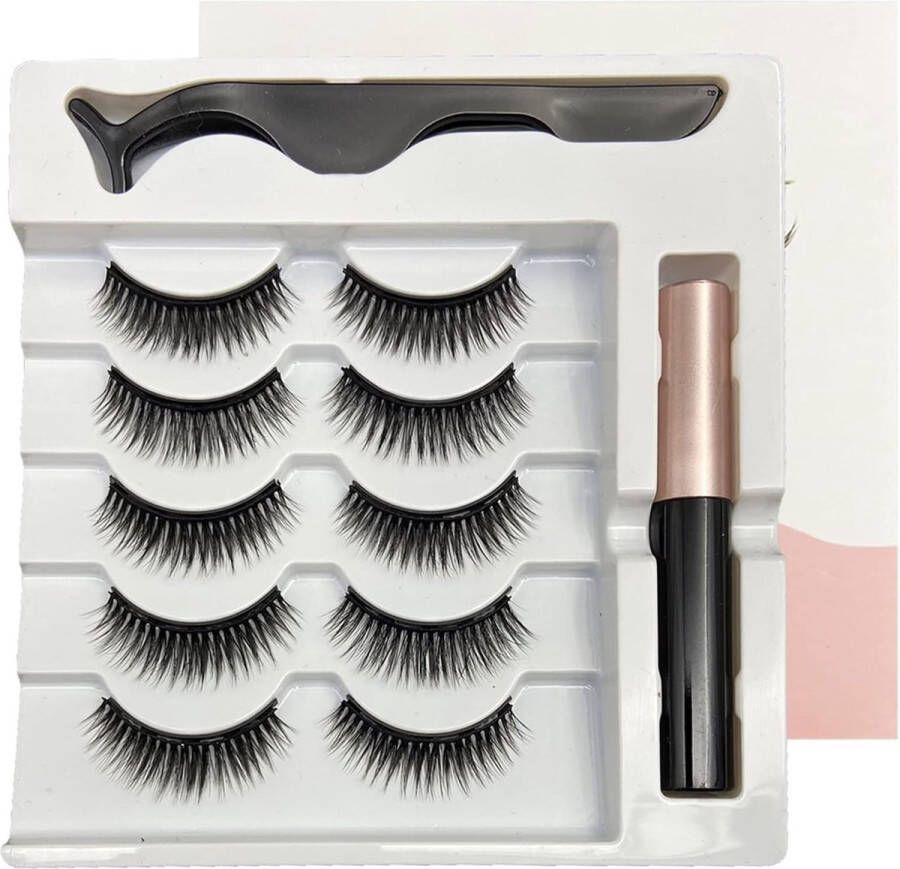 LashFusion Magnetische Wimpers met Eyeliner en Applicator – 5 Paren Herbruikbare Magnetic Fake Lashes van Hoogwaardige Synthetische Vezels – Natuurlijk en Volumineus Effect – Makkelijk Aan Te Brengen Zónder Lijm