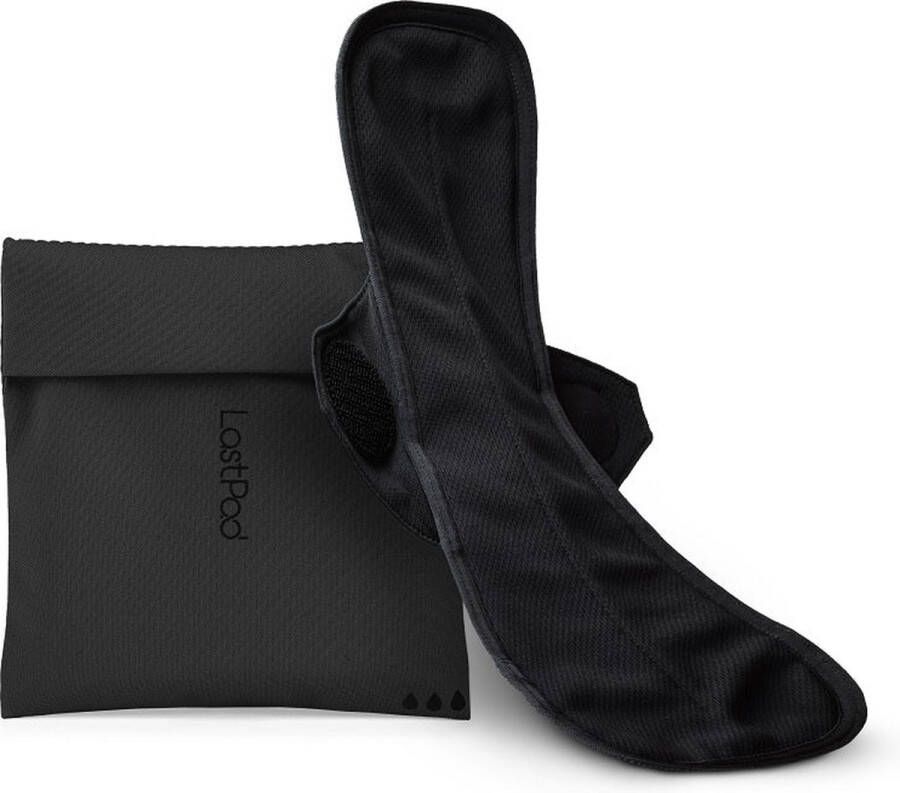 Lastobject LastPad herbruikbaar maandverband wasbaar in de wasmachine maat large voor zware menstruatie en de nacht met handig opbergtasje kleur zwart