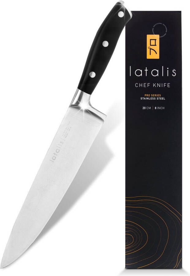 Latalis Pro Serie Koksmes 20 cm Keukenmes RVS Vlijmscherp chef knife voor in de keuken met Giftbox