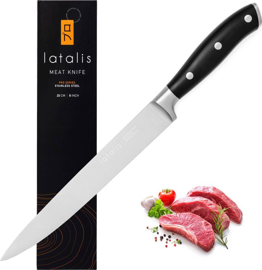 Latalis Pro Serie Vleesmes 20 cm Keukenmes RVS Vlijmscherp vleesmes in een giftbox