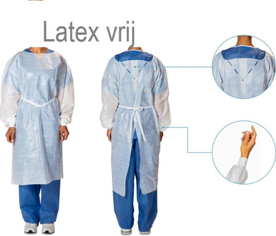 Latex vrij disposable schort Wegwerpschort ICP Medical kwaliteit |ISOLATIESCHORT WIT Wegwerp Lange Mouwen met Elastiek Waterafstotend Non Woven Medisch Schort