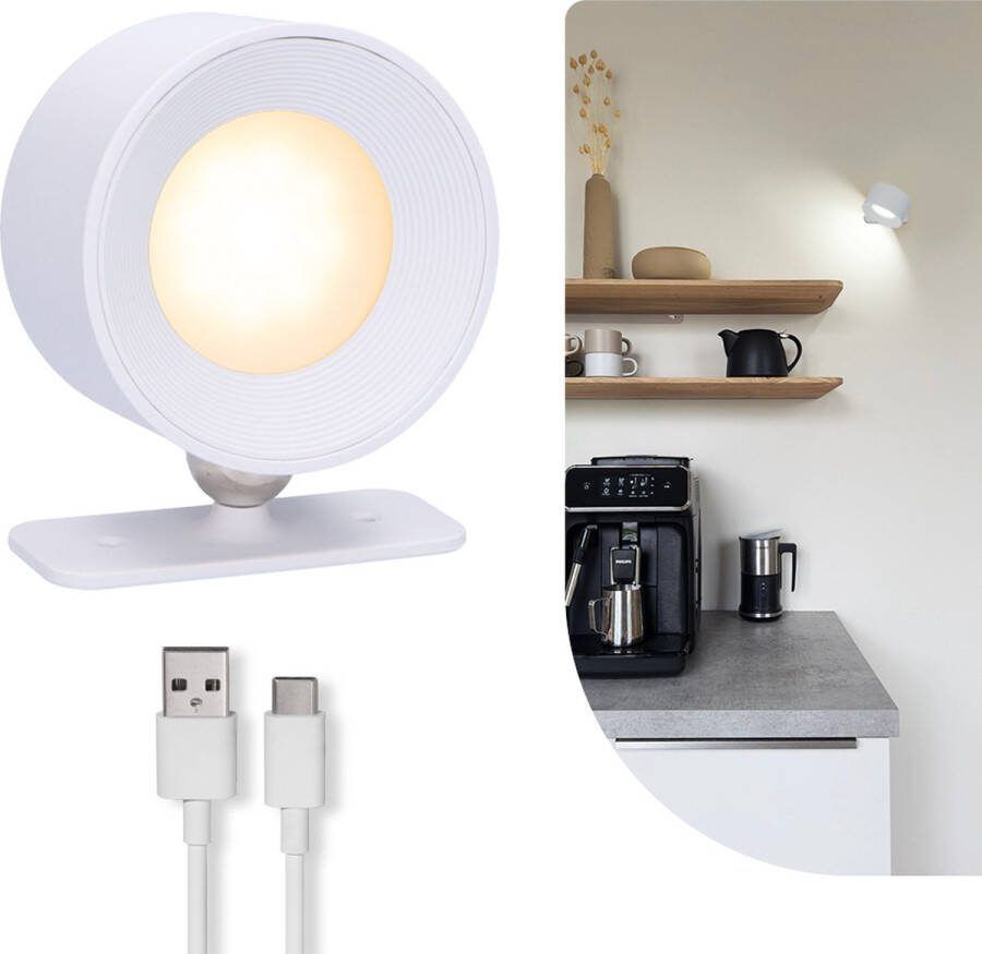 Latium Oplaadbare LED Nachtlamp USB Oplaadbaar Draadloos Batterij Dimbaar Slaapkamer Woonkamer Touch Control 360º rotatie Wit
