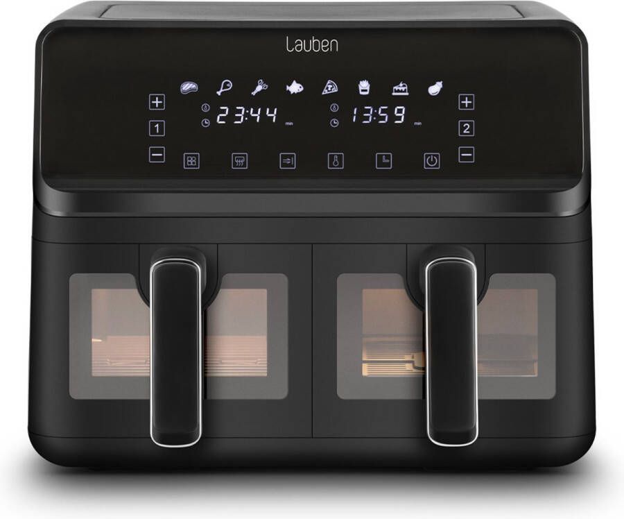 Lauben Airfryer xxl DualZone Airfryer Heteluchtfriteuse Duaal Koken 8 L 2700W Zwart