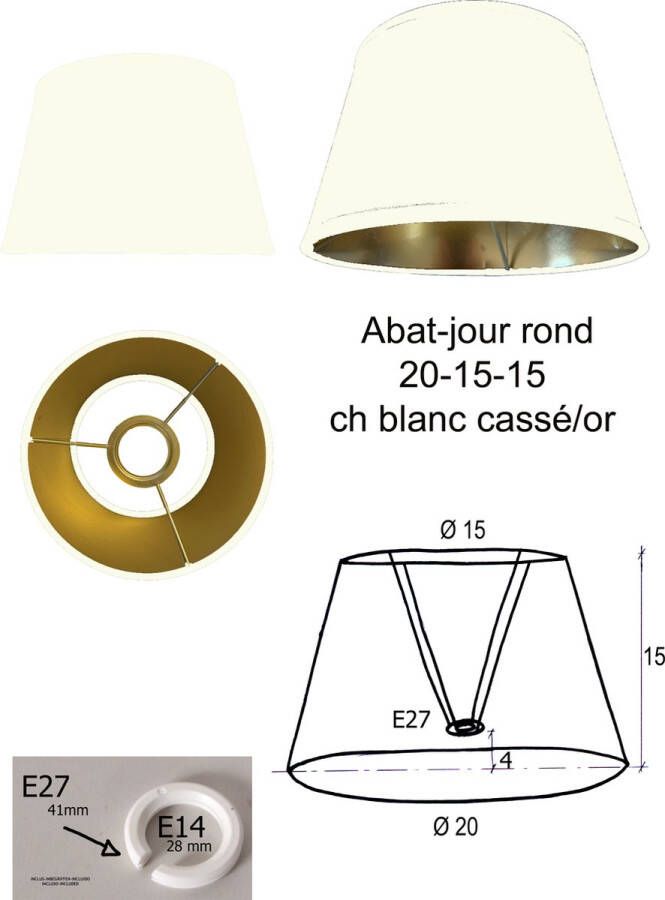 Laubeyne Lampenkap klassieke rond 20 15 15 kleur gebrokenwit glanzend gouden interieur