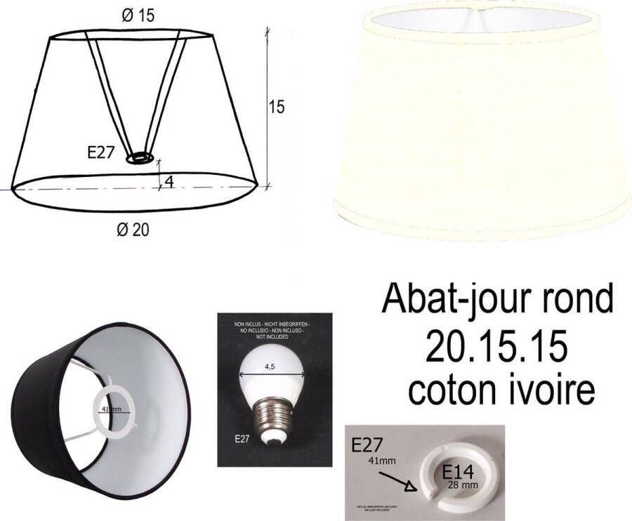 Laubeyne Lampenkap klassieke rond 20 15 15 kleur ivoor