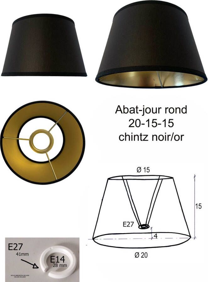 Laubeyne Lampenkap klassieke rond 20 15 15 zwart glanzend gouden interieur