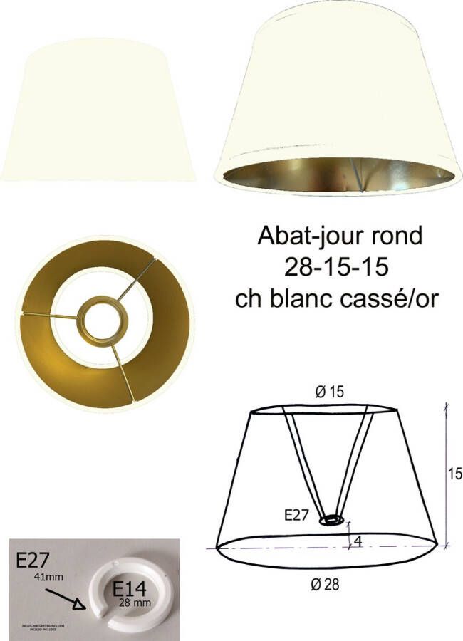 Laubeyne Lampenkap klassieke rond 28 15 15 kleur gebrokenwit glanzend gouden interieur