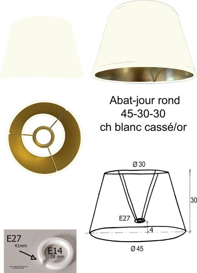 Laubeyne Lampenkap klassieke rond 45 30 30 kleur gebrokenwit glanzend gouden interieur