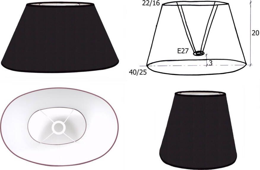 Laubeyne lampenkap ovaal zwart bodem 40 25 cm