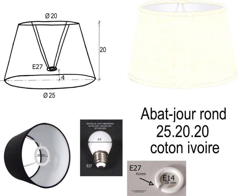 Laubeyne Lampenkap rond klassieke 25 20 20 kleur ivoor