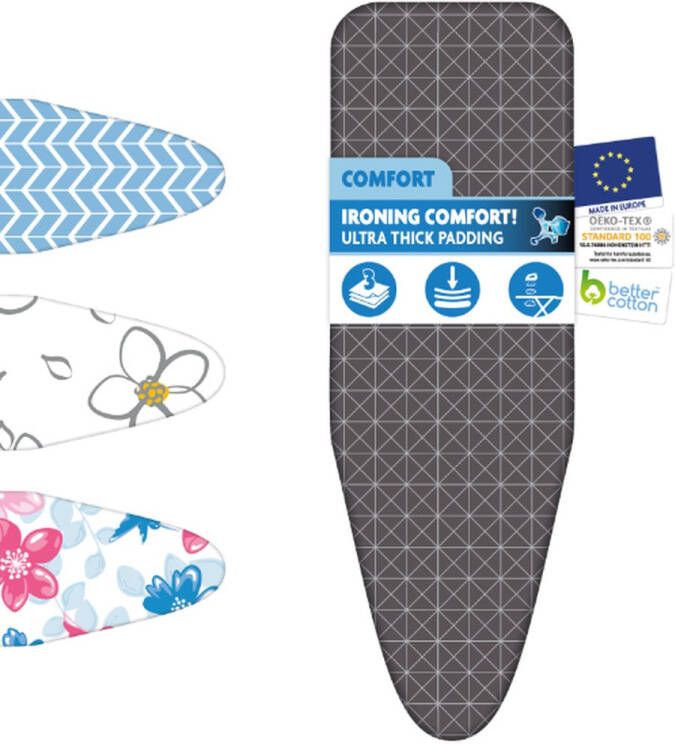 LaundrySpecialist STRIJKPLANKHOES COMFORT – 130x45 CM – Beschikbaar in TWEE MATEN Gemaakt van 100% KATOEN en uitgerust met UITZONDERLIJK DIKKE MOLTONLAAG – Extra Strijkcomfort