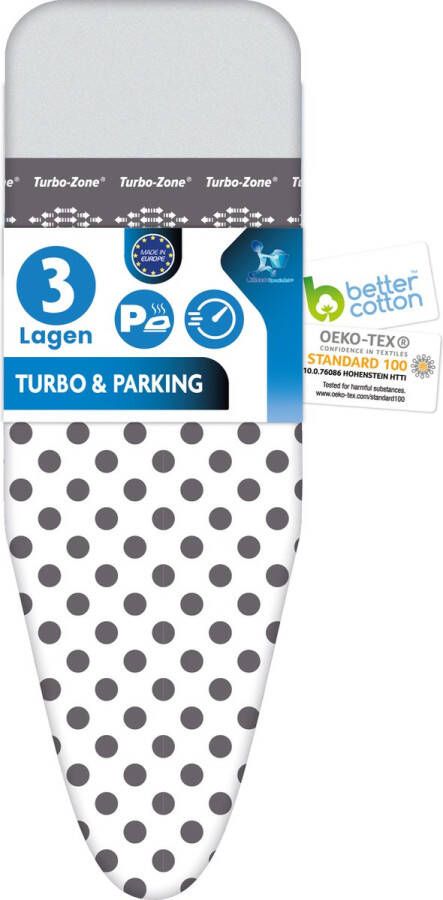 LaundrySpecialist STRIJKPLANKHOES MET TURBOZONE EN PARKEERZONE – SUPER VEILIG STRIJKEN – 130x45 CM Beschikbaar in TWEE MATEN 100% BCI KATOEN EN ULTRA DIKKE MOLTONLAAG – Extra Strijkcomfort –