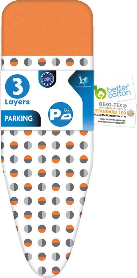 LaundrySpecialist Strijkplankhoes met hittebestendige parkeerzone Voorkomt brand en schroeiplekken oranje maat L XL voor een breedte van 39 tot 53 cm en een lengte van 120 tot 141 cm