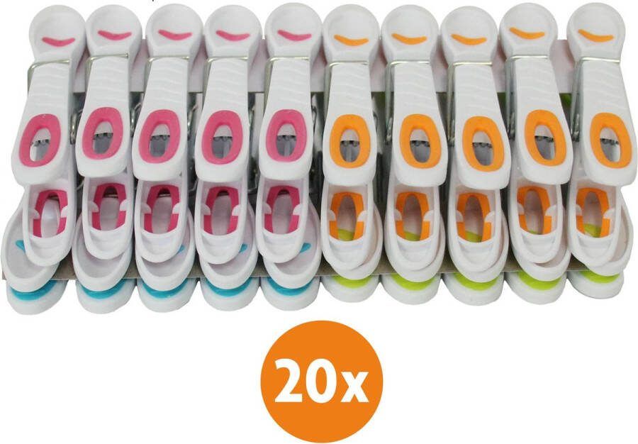LaundrySpecialist Wasknijpers soft grip Wit multicolor 20 stuks extra lang en stevig wasknijpers plastic wasknijpers kunststof gekleurde knijpers Made in EU
