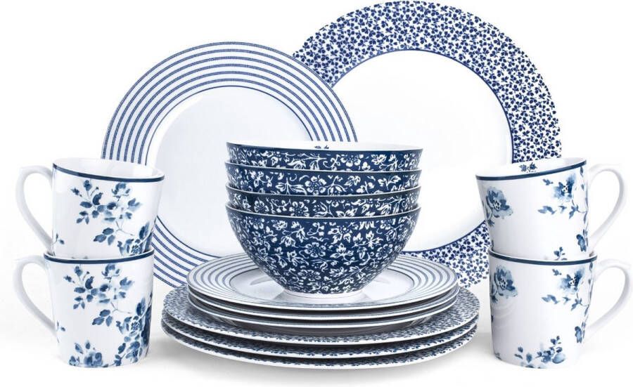 Laura Ashley Blueprint Collectables Serviesset 4 persoons 16 Delig Kerst Servies