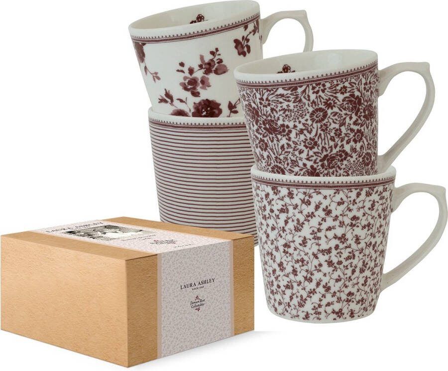 Laura Ashley Damson Mokken set van 4 32 cl. Assorti in Geschenkverpakking