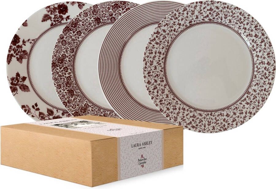 Laura Ashley Damson Rose Collectables Borden set van 4 Dinerborden Ontbijtborden porselein 20 cm Assorti
