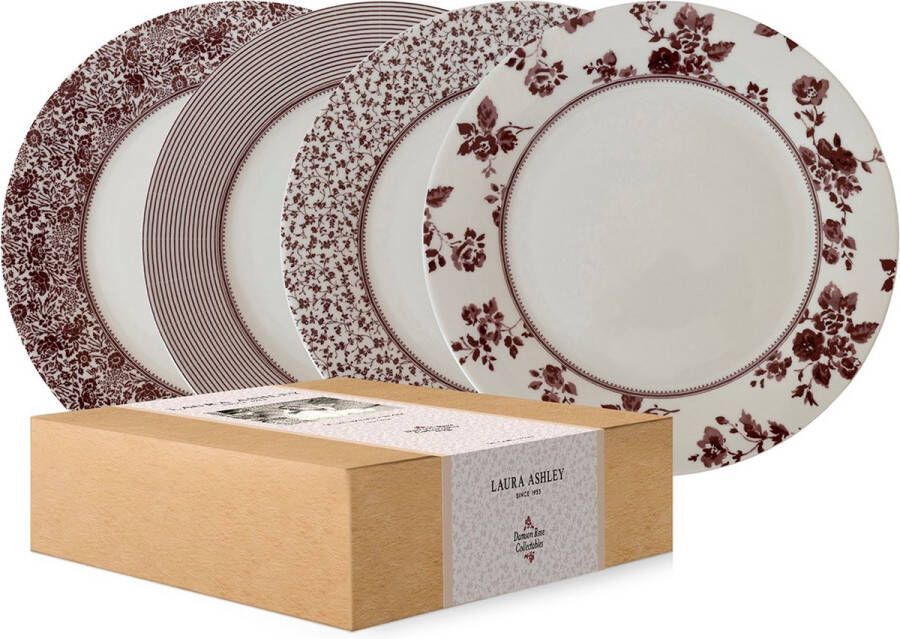 Laura Ashley Damson Rose Collectables Borden set van 4 Dinerborden porselein 26 cm