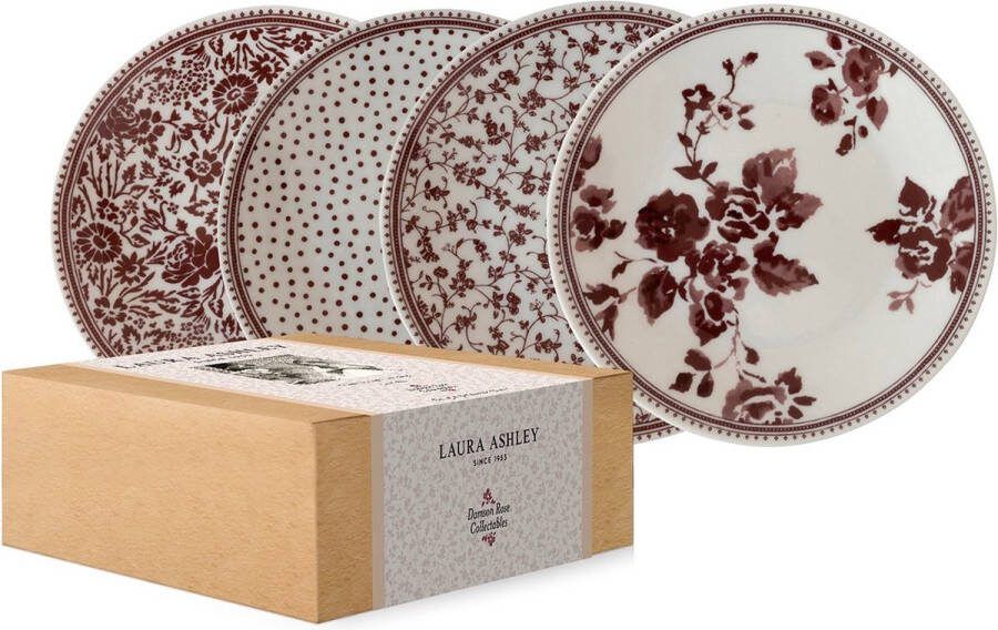 Laura Ashley Damson Rose Collectables Borden set van 4 Petit Four bordjes 12 cm Assorti