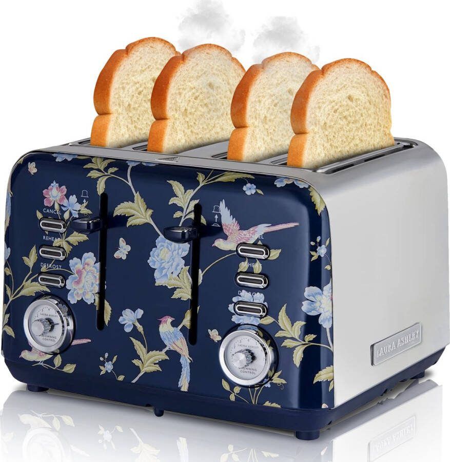 Laura Ashley Dubbele Broodrooster – Broodrooster Met Tostiklemmen – Broodrooster Retro – Extra Brede Sleuven – Geschikt voor 4 Sneden – Uniek Design