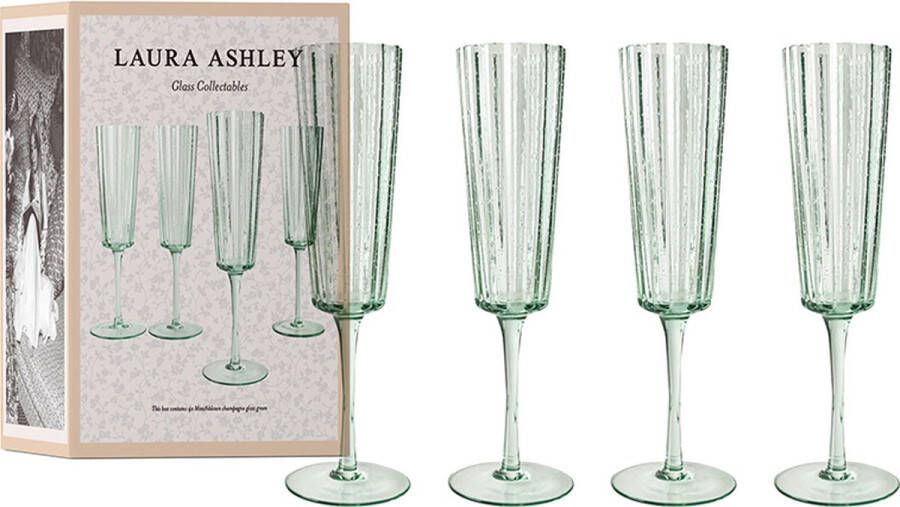 Laura Ashley Glass Collectables Champagneglazen set van 4 Mondgeblazen Groen 21 cl