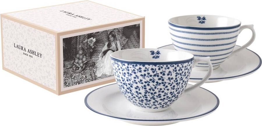 Laura Ashley Kop en schotel koffie set van 2- Kopjes Koffiekop en schotel Theekopjes met schotel Giftset 26 cl. Blueprint