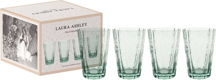 Laura Ashley Longdrinkglazen set van 4 Waterglazen Mondgeblazen Giftset Groen 41 cl